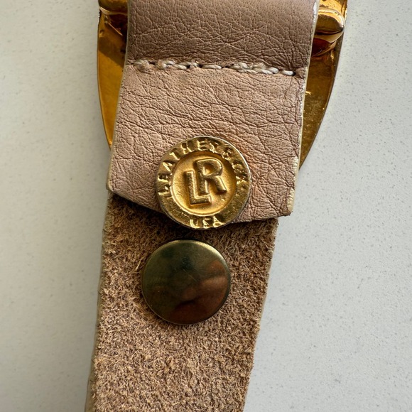 LeatherRock Brass Hexagon Oval Buckle Inset Leather Belt 40" Length - Picture 7 of 10